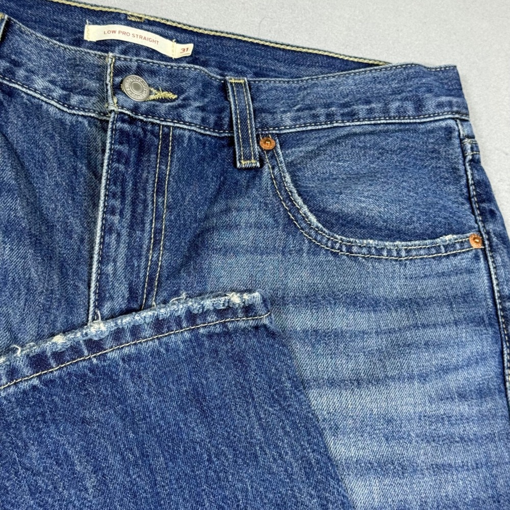 Levis Low Pro Straight Jeans Medium Wash Distressed Ripped Denim Womens 31